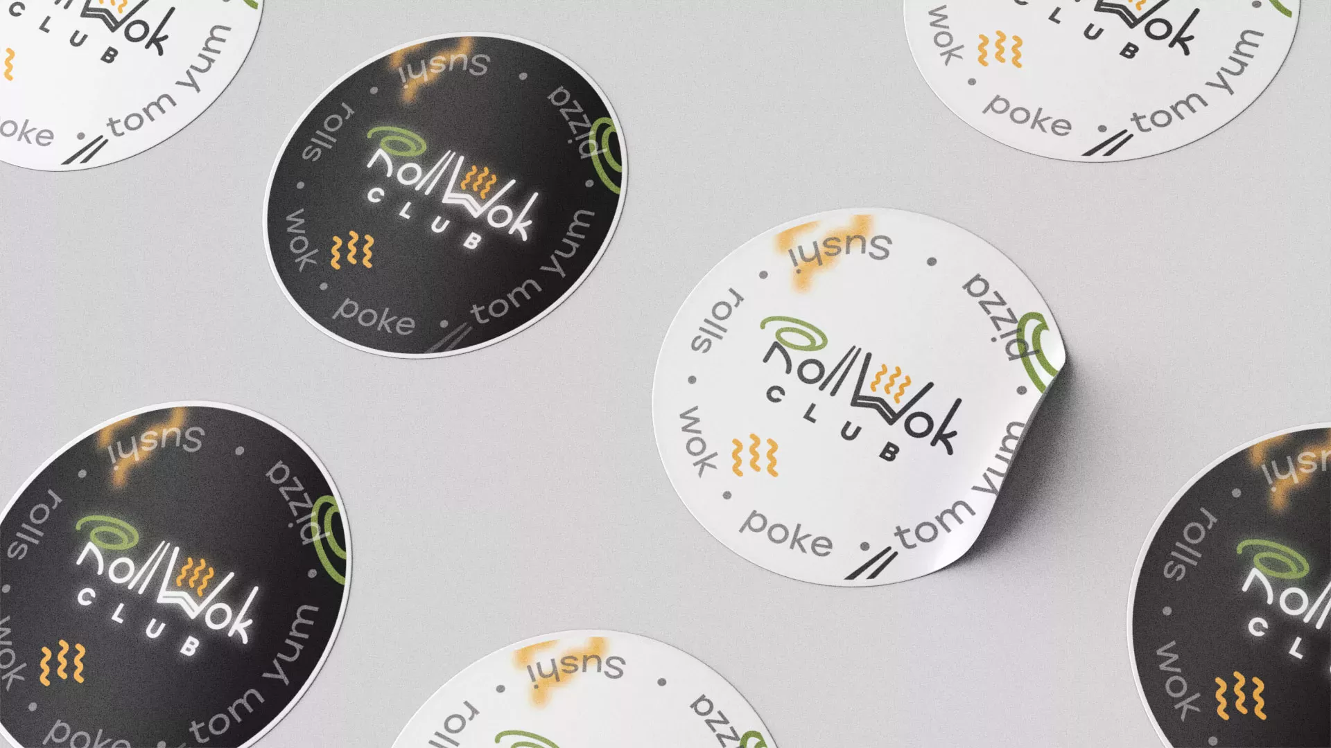 Разработка наклеек для суши-бара «Roll Wok Club» в Новом Осколе